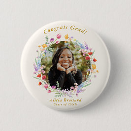 Boho Watercolor Wildblume Grad Foto Button