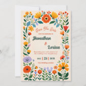 Boho Watercolor Wildblume Hochzeit Einladung (Vorderseite)
