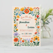 Boho Watercolor Wildblume Hochzeit Einladung (Stehend Vorderseite)