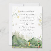 Boho Watercolor Wildblume Mountain Foto Hochzeit Einladung (Vorderseite)