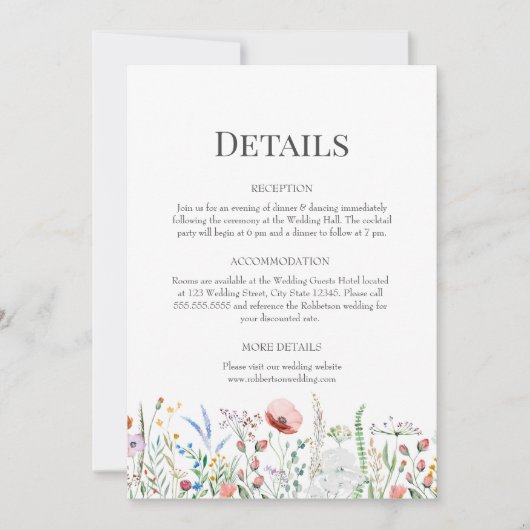 Boho Watercolor Wildblume Wedding Details Einladung (Vorderseite)