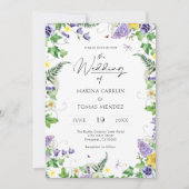 Boho Watercolor Wildblume Wedding Einladung (Vorderseite)