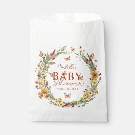 Boho Watercolor Wildblumen Babydusche Geschenktütchen (Vorderseite)