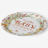 Boho Watercolor Wildblumen Babydusche Pappteller (Schrägansicht)