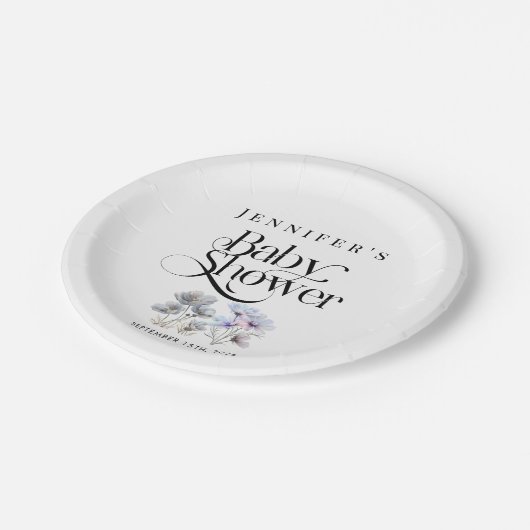 Boho Watercolor Wildblumen Babydusche Pappteller (Schrägansicht)