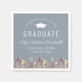 Boho Watercolor Wildblumen Blue Graduation Party Serviette (Vorderseite)