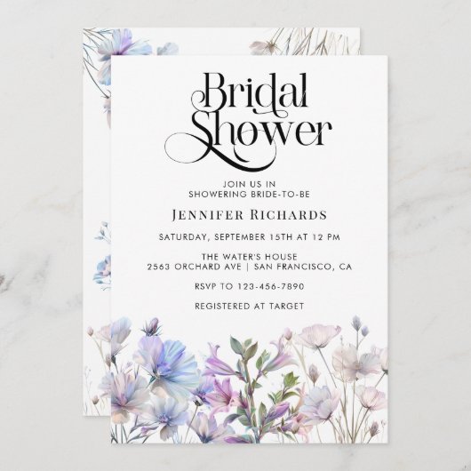Boho Watercolor Wildblumen Brautparty Einladung (Vorne/Hinten)