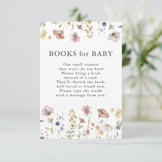 Boho Watercolor Wildblumen Bücher für Baby Begleitkarte (Stehend Vorderseite)