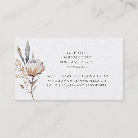 Boho Watercolor Wildblumen Doula oder Midfrau Visitenkarte (Rückseite)