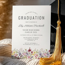 Boho Watercolor Wildblumen Elfenbeingraduiertenpar