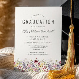 Boho Watercolor Wildblumen Elfenbeingraduiertenpar Einladung