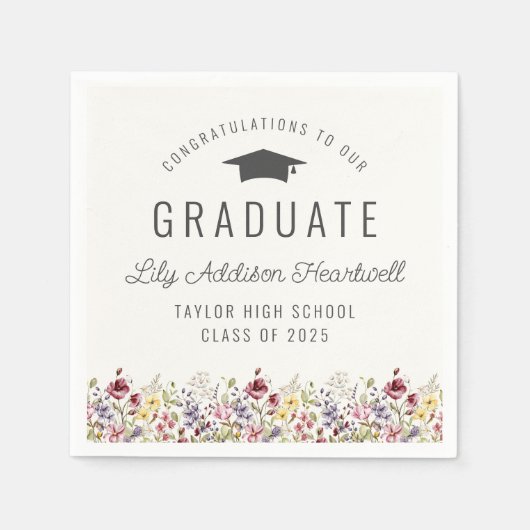 Boho Watercolor Wildblumen Elfenbeingraduiertenpar Serviette (Vorderseite)