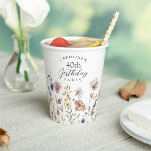 Boho Watercolor Wildblumen Floral 40. Geburtstag Pappbecher