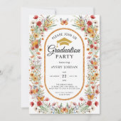 Boho Watercolor Wildblumen Foto Graduation Party Einladung (Vorderseite)
