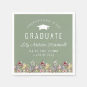 Boho Watercolor Wildblumen Green Graduation Party Serviette (Vorderseite)