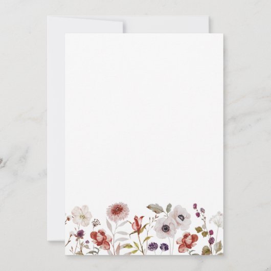 Boho Watercolor Wildblumen Hochzeit Einladung (Rückseite)