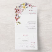 Boho Watercolor Wildblumen Meadow Wedding All In One Einladung (Innen Boden)