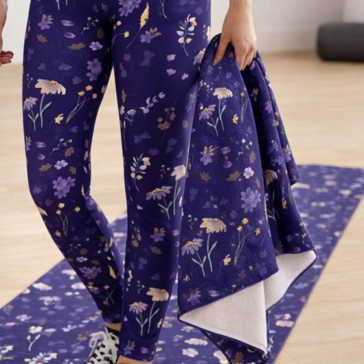 Boho Watercolor Wildblumen Navy  Badehandtuch