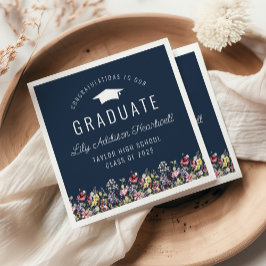 Boho Watercolor Wildblumen Navy Graduation Party Serviette