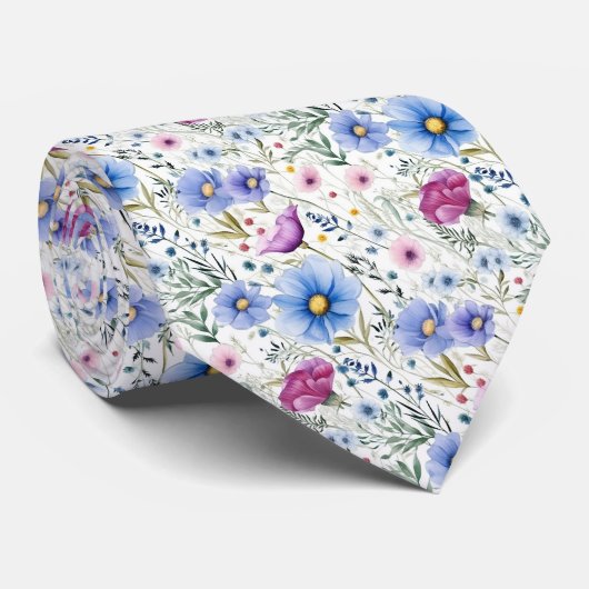 Boho Watercolor Wildblumen Neck Tie Krawatte (Gerollt)