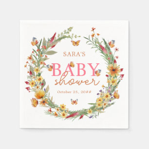 Boho Watercolor Wildblumen Rustikale Babydusche Serviette