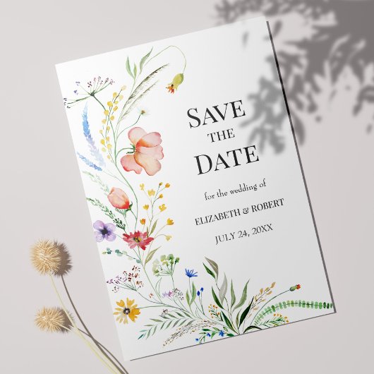 Boho Watercolor-Wildblumen Save the Date Karte