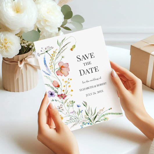 Boho Watercolor-Wildblumen Save the Date Karte
