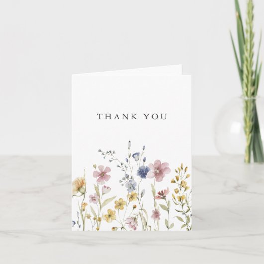 Boho Watercolor Wildblumen Vielen Dank Dankeskarte (Vorderseite)