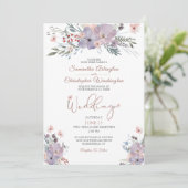 Boho Watercolor Wildblumen Violet Green Wedding Einladung (Stehend Vorderseite)