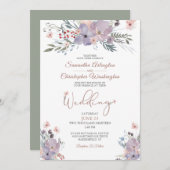 Boho Watercolor Wildblumen Violet Green Wedding Einladung (Vorne/Hinten)
