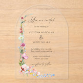 Boho Watercolor Wildflower Calligraphy Wedding Acryleinladungen (Vorderseite)