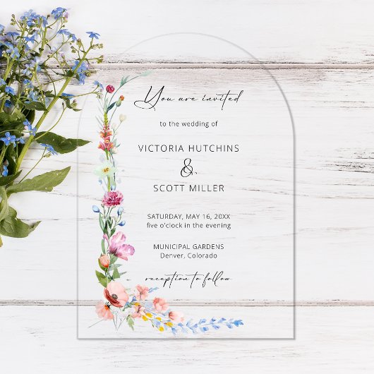 Boho Watercolor Wildflower Calligraphy Wedding Acryleinladungen