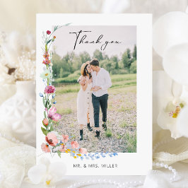 Boho Watercolor Wildflower Calligraphy Wedding Dankeskarte