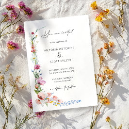 Boho Watercolor Wildflower Calligraphy Wedding     Einladung