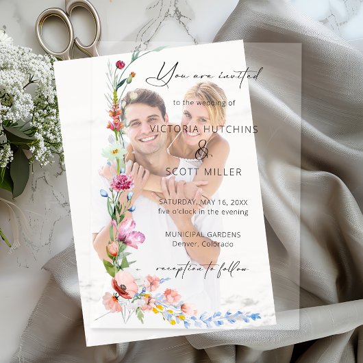 Boho Watercolor Wildflower Calligraphy Wedding Pergament Einladungen