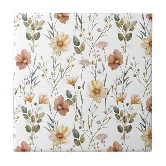 Boho Watercolor Wildflower Ceramic Fliese (Vorderseite)