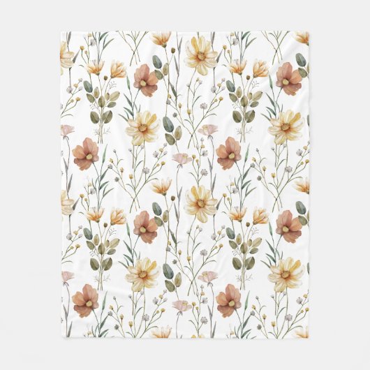 Boho Watercolor Wildflower Fleecedecke (Vorderseite)