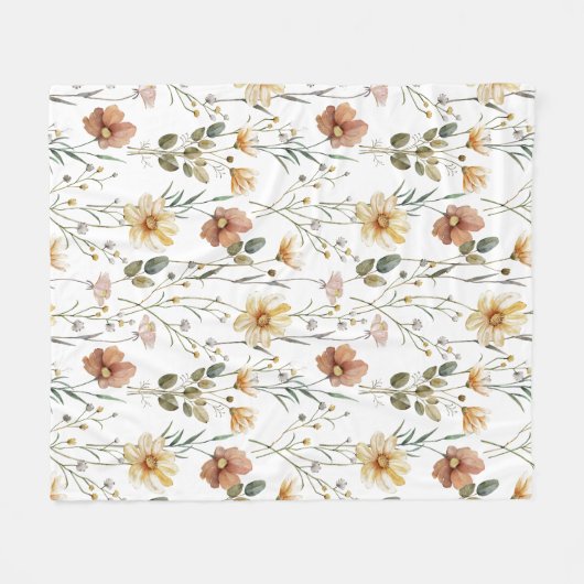 Boho Watercolor Wildflower Fleecedecke (Vorderseite (Horizontal))