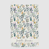 Boho Watercolor Wildflower Personalized Name Golfhandtuch (Vorderseite)