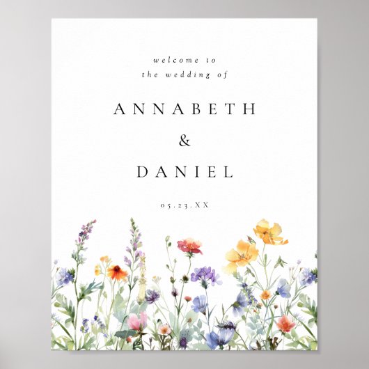 Boho Watercolor Wildflower Wedding Welcome Poster (Vorne)