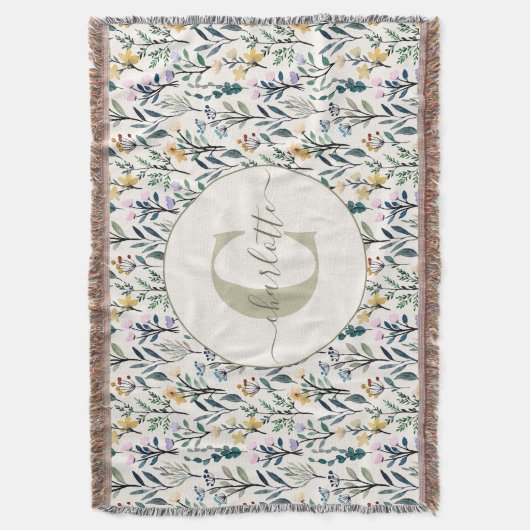 Boho Watercolor Wildflowers Pattern Monogram Name Decke (Vorderseite Vertikal)