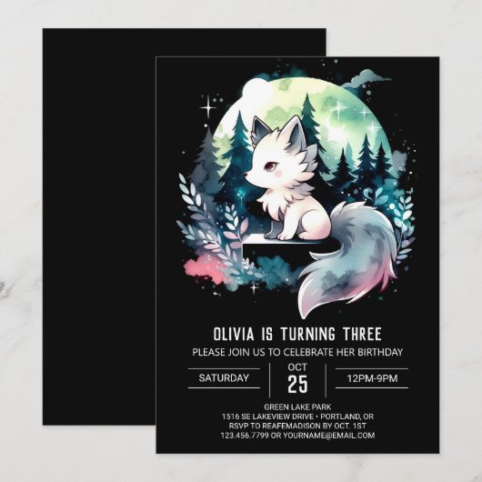 Boho Watercolor Wolf Birthday Einladung (Vorne/Hinten)