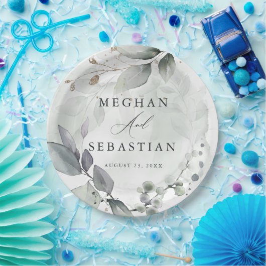 BOHO Watercolor Woodland Foliage Paper Plate Pappteller (Party)