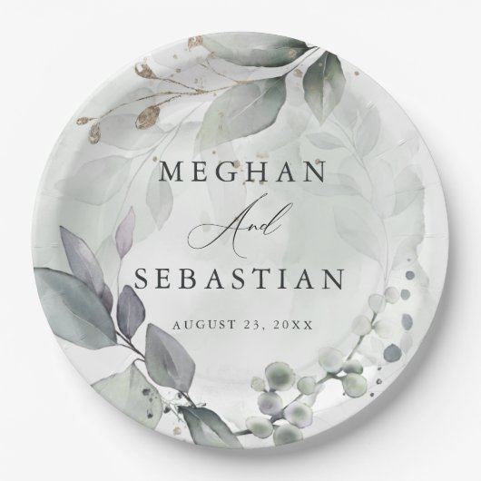 BOHO Watercolor Woodland Foliage Paper Plate Pappteller (Vorderseite)