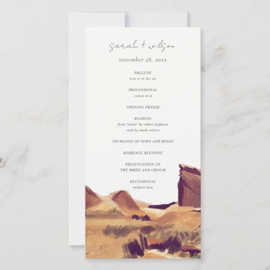 Boho Watercolor Wüste Landscape Wedding Program Dankeskarte (Vorderseite)