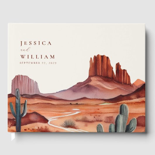 Boho Watercolor Wüste Wedding Gästebuch (Vorderseite)