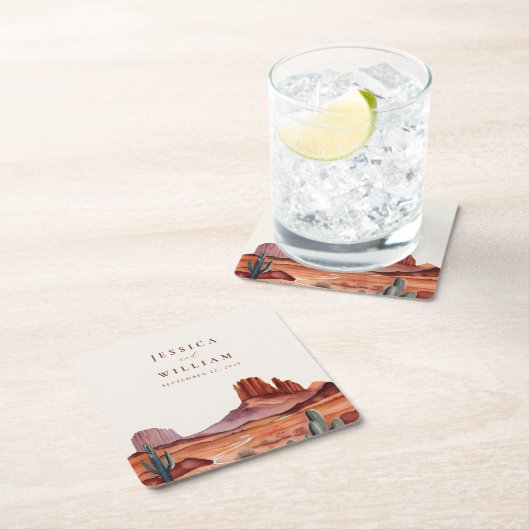 Boho Watercolor Wüste Wedding Rechteckiger Pappuntersetzer (Vor Ort)