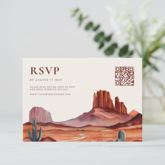 Boho Watercolor Wüste Wedding RSVP Karte (Stehend Vorderseite)