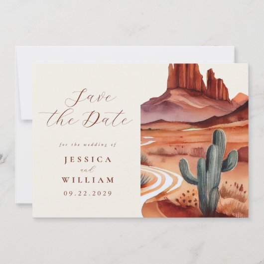 Boho Watercolor Wüste Wedding Save The Date (Vorderseite)