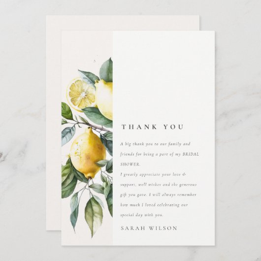 Boho Watercolor Yellow Lemon Garden Brautparty Dankeskarte (Vorne/Hinten)